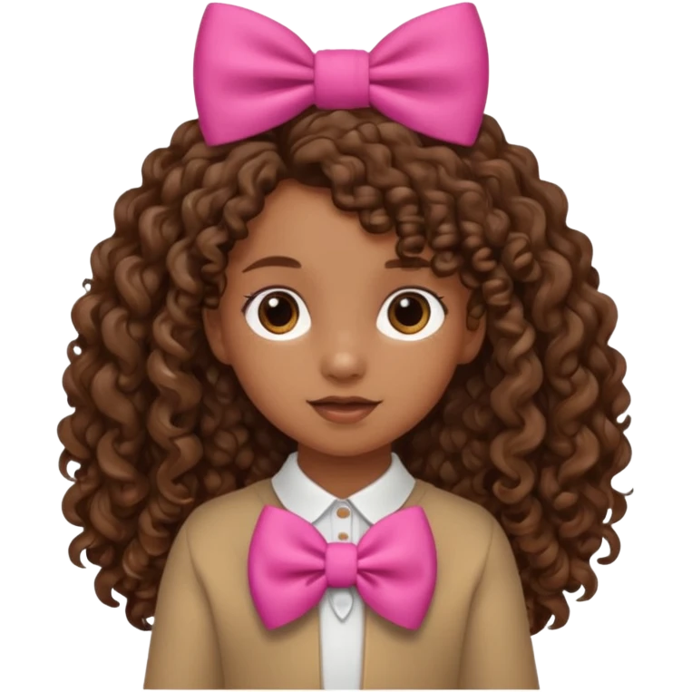 brown ten year old girl  with curly long hair with a bow  emoji