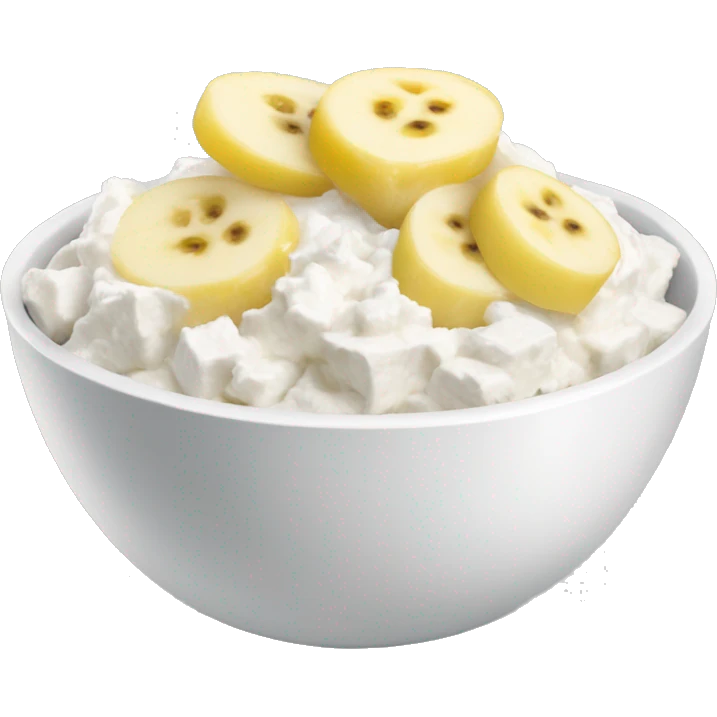 Cottage cheese in a bowl with banana slices as a topping emoji