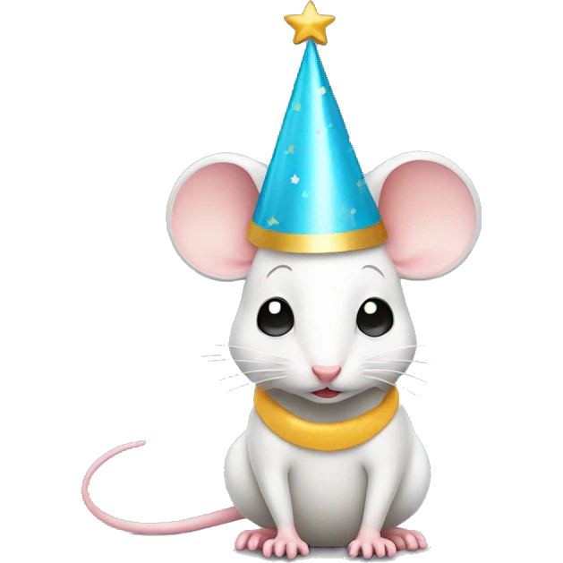 Cute little white mouse wearing party hat emoji