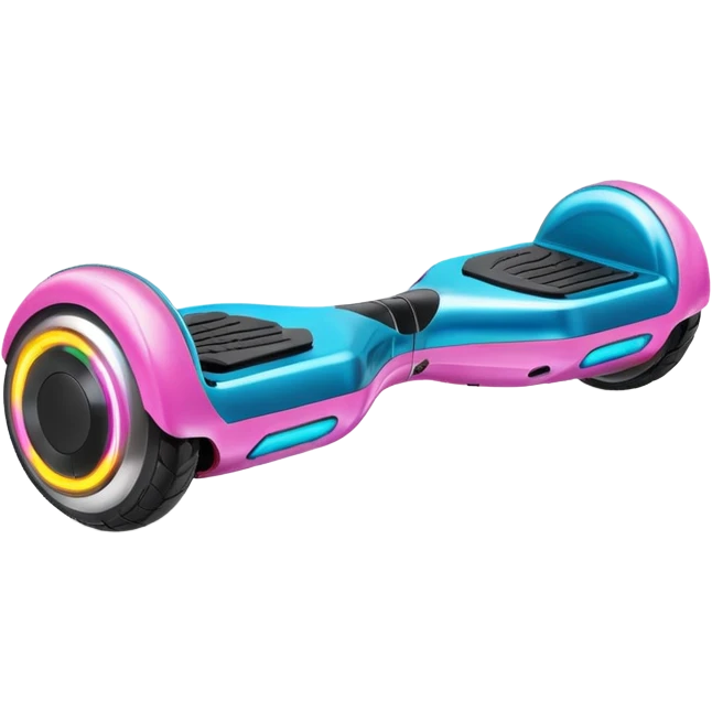 Flat futuristic emoji of a sleek hoverboard floating slightly above the ground, smooth neon edges, minimal shading, white background emoji