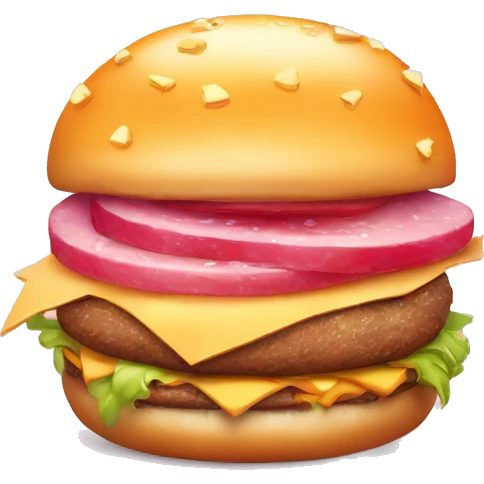 A cheese burger food item with a face. It’s wearing a pink wig, has gorgeous diva eyes with eye makeup and has plump full pink lips. It also sparkles  emoji