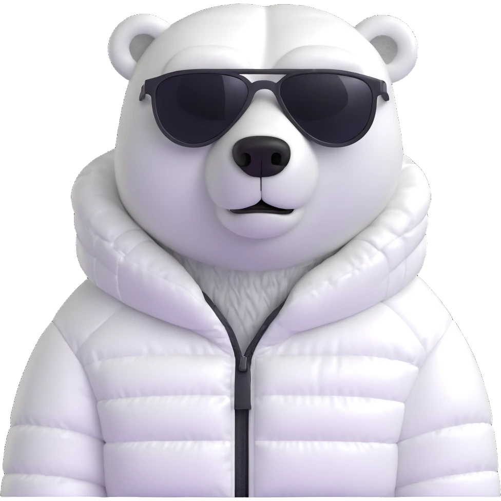 polar bear wearing a white puffer jacket and sunglasses emoji