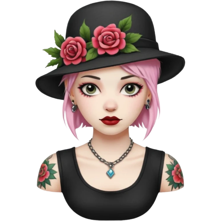 Punk woman with hat and floral arm tattoo emoji