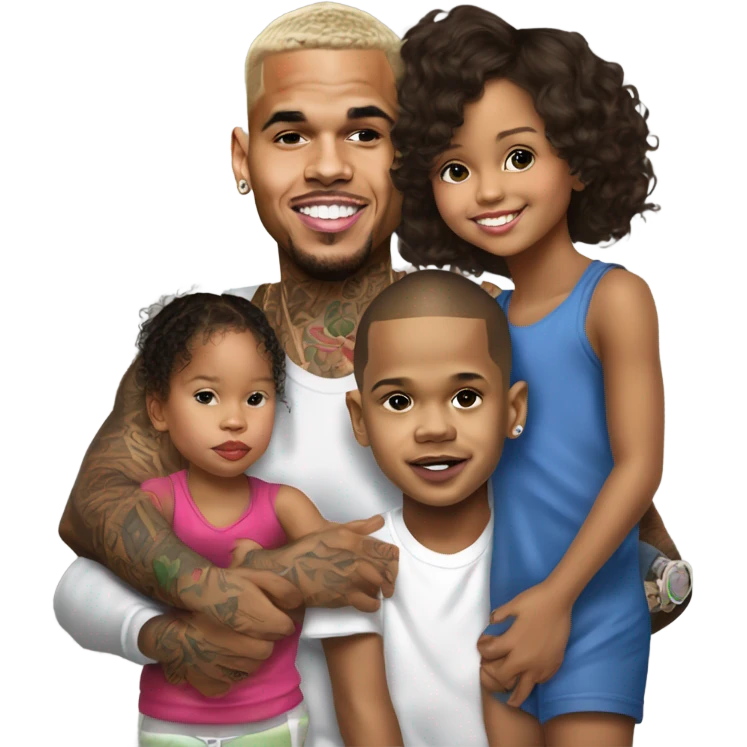 Hyper Realistic Chris Brown with daughter Royalty, son aeko and daughter lovley emoji