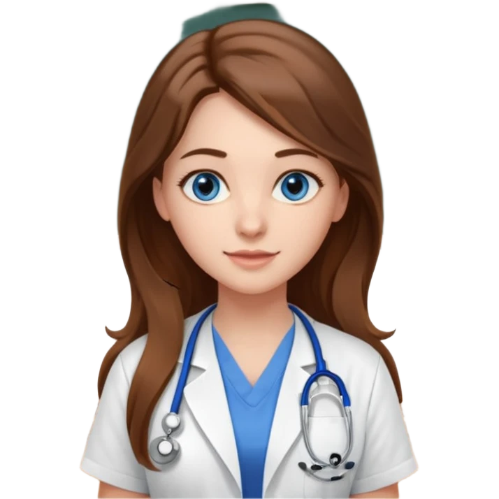 pretty female nursing student with long brown hair, blue eyes inside a classroom at university emoji