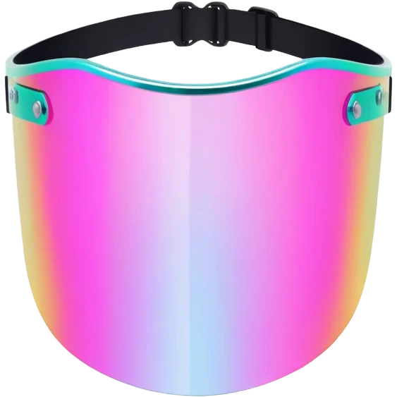 iridescent pink frameless shield visor, Y2K raver style, reflective one-piece lens emoji