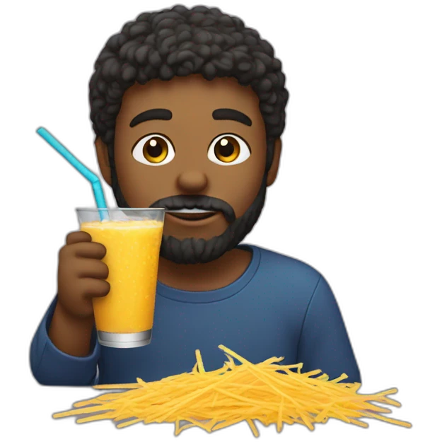 bearded boy sipping with straw emoji