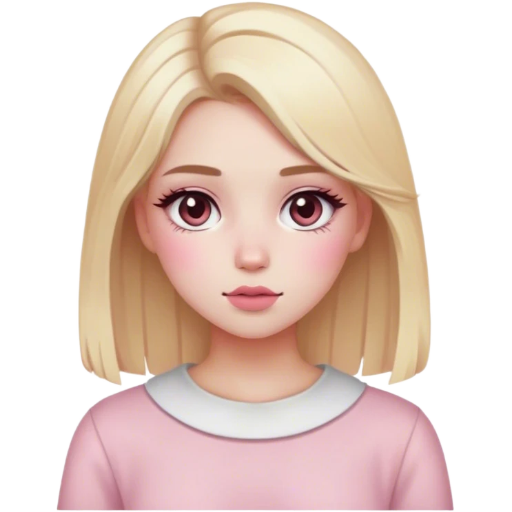 blonde girl with white skin and pink blush, brown eyes and aesthetic  emoji