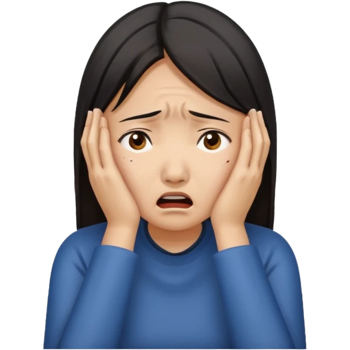 Asian woman agonizing over her head with her hands emoji