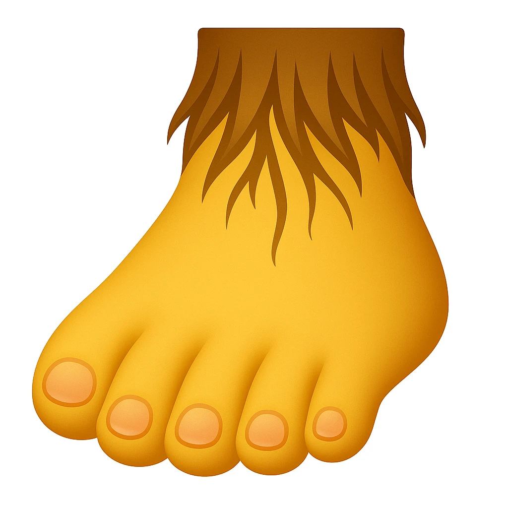 Create a single foot emoji that looks exactly like one of the feet in the reference image. Use classic emoji style with yellow color, matching the same shape and details of the foot in the reference. Add a soft blush to the toes. emoji