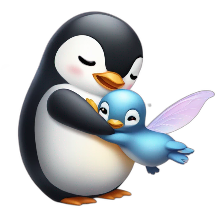 Penguin hugging fairy emoji