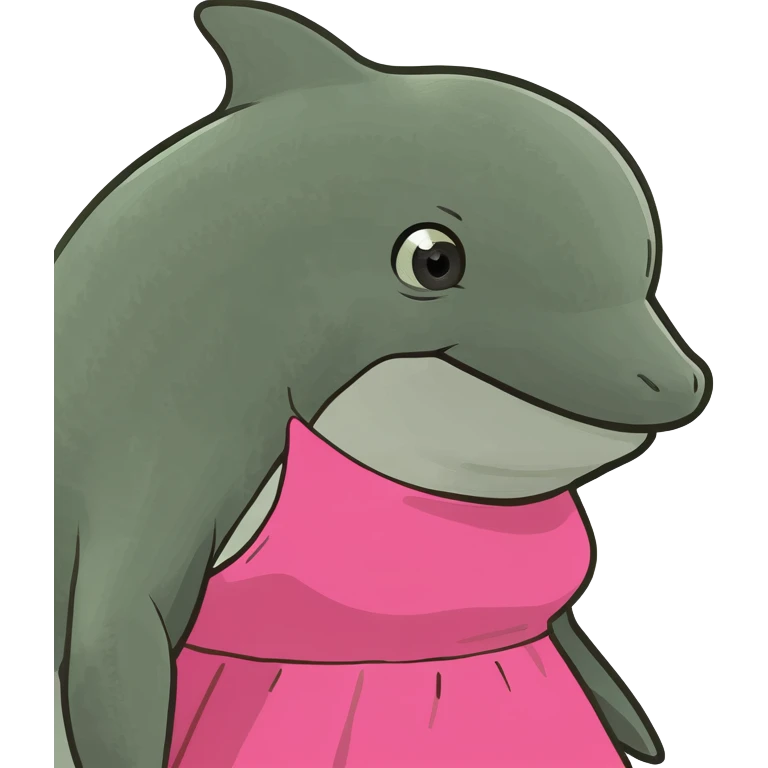 Dolphin wearing pink dress emoji