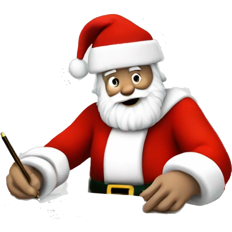White Father Christmas is sitting on a desk, writing something down on a sheet of paper, solving complicated math puzzles  emoji