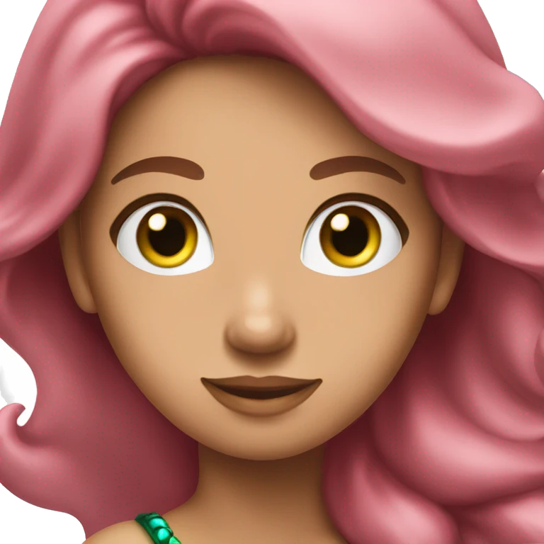 A brown-haired woman with green eyes as a pink mermaid with wings. emoji