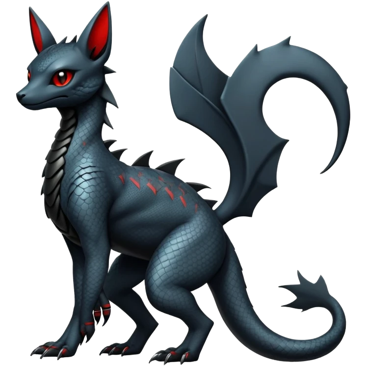 Sophisticated Modern Gothic Gloomy Futuristic Scaly Cyber-Salandit-Umbreon-Litten-Hybrid (Full body) emoji