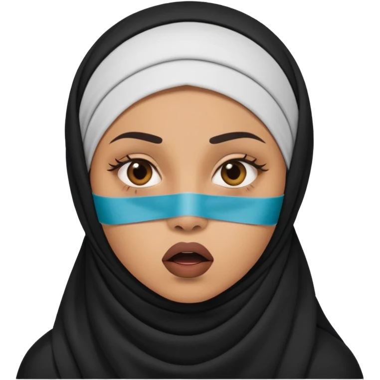 shocked eyes muslim woman with censored tape over mouth emoji