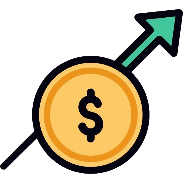 minimalist expense app icon with single coin and upward arrow emoji