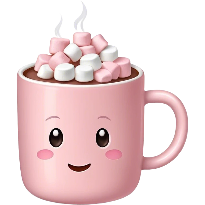 Light Pink mug of hot chocolate with marshmallows  emoji