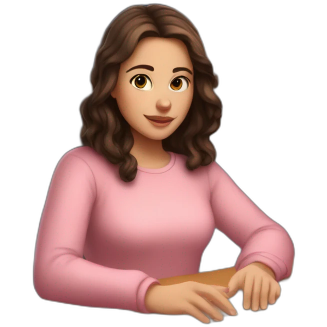 white girl with dark brown hair lights pink candles and studies at her desk emoji