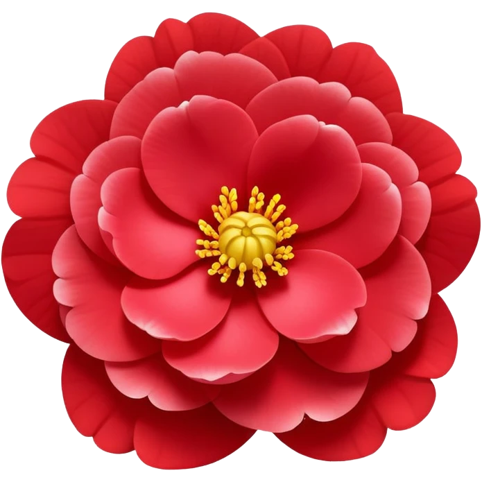 red Japanese camellia flower with layered petals and yellow stamen, flat design emoji