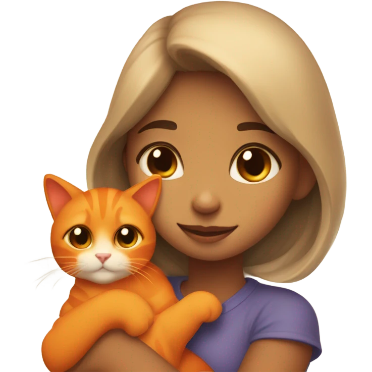 morena girl snuggling orange cat emoji