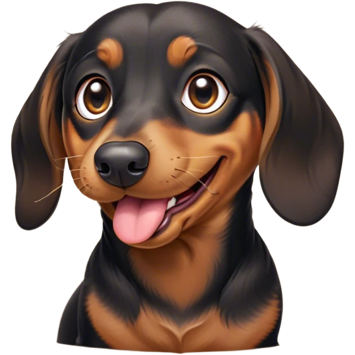 Cinematic Cute Yawning black and tan Dachshund Portrait Emoji, Head tilted slightly with a dramatic, wide-open yawn, showcasing a smooth black and tan coat with a subtle luster, floppy ears slightly drooping, round brown eyes barely open in drowsy contentment, Simplified yet irresistibly adorable features, highly detailed, glowing with a soft, cozy glow, high shine, relaxed yet expressive, stylized with a touch of whimsy, bright and endearing, soft glowing outline, capturing the essence of a sleepy yet affectionate companion, so drowsy it feels like it could stretch right out of the screen and curl up for a nap! emoji