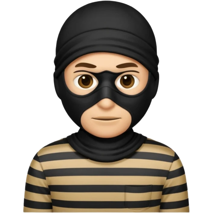 robber emoji wearing a black mask and striped shirt with a sneaky expression emoji
