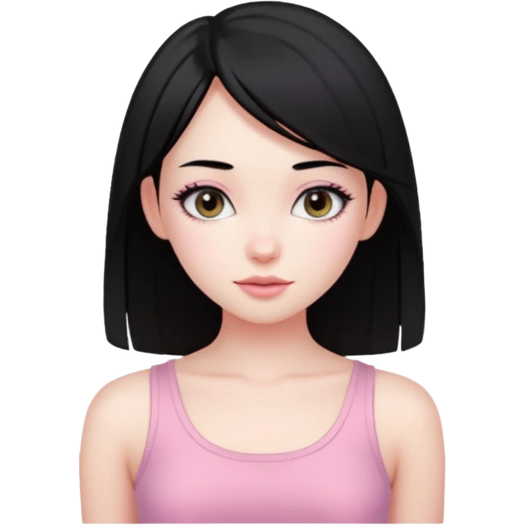 Cute girl with black hair long straight with pale skin and with pink crop top coquette emoji