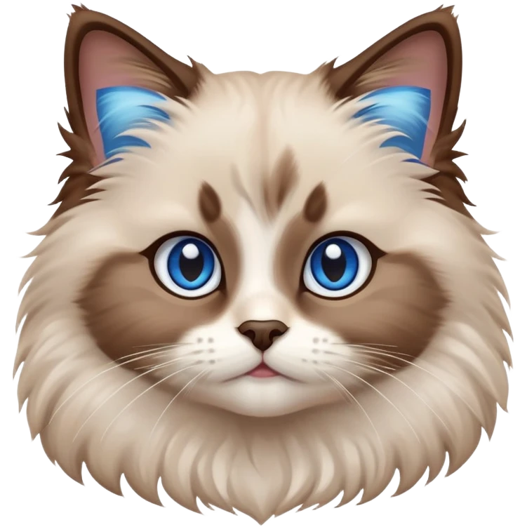 cinematic-adorable-fluffy-brown-ragdoll-cat-portrait-emoji,-head-tilted-cutely-with-big,-sparkling-blue-eyes,-soft-brown-and white-colored-fur-with-darker-points-on-the-ears,-face,-and-paws,-simplified-yet-irresistibly-adorable-features, emoji