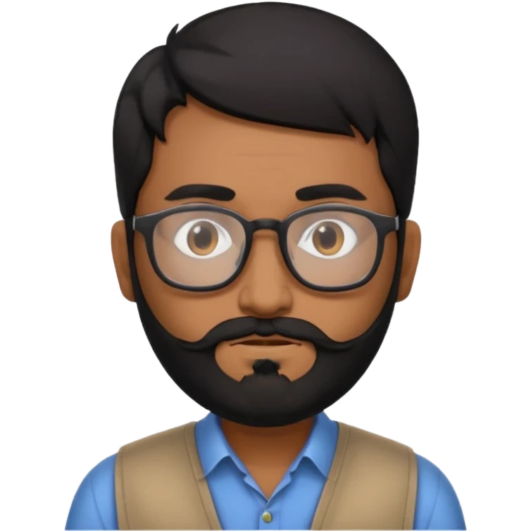 Indian software developer with beards and specs, with few white hairs in mostly black beard and hair emoji