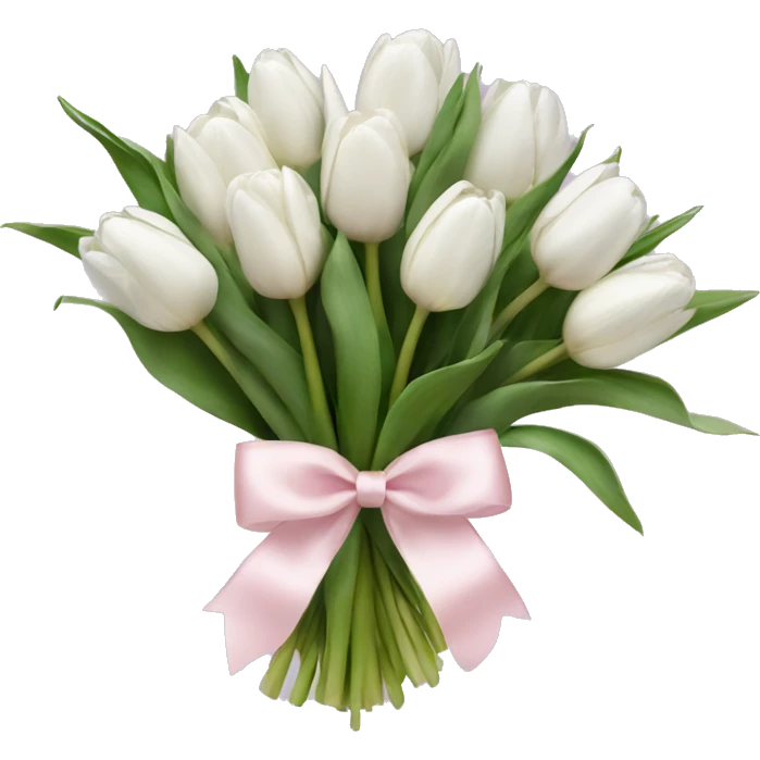 White tulips bouquet with light pink bow  emoji