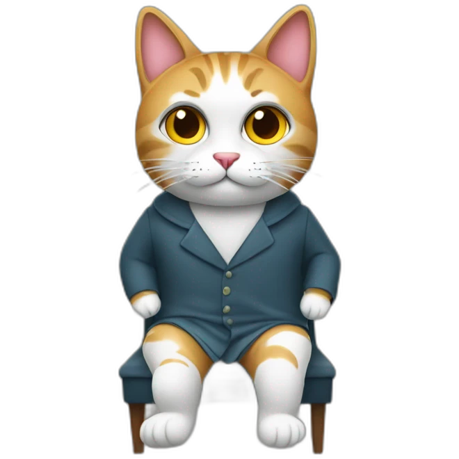 a cat phd student sit on a chair desk with dress emoji