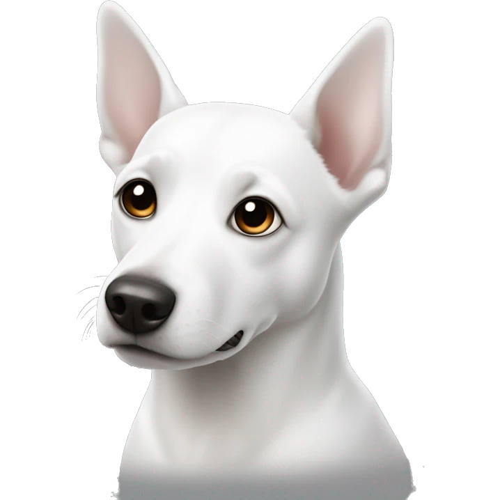 White dog with one black circle around eye and pointed ears emoji