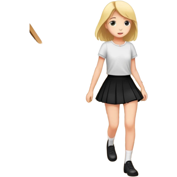 a girl in a short black skirt goes up the stairs and panties are visible under her skirt emoji