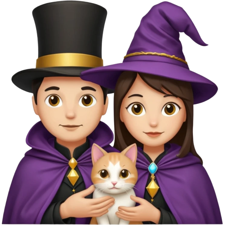 magician couple and their pet cat emoji