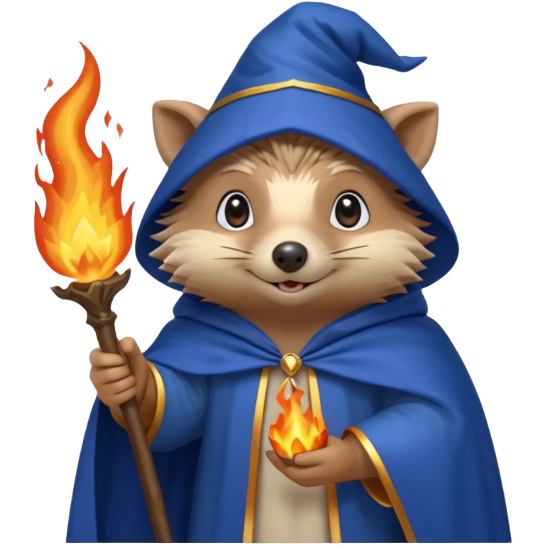 wizard hedgehog summons fire in one hand blue cape emoji