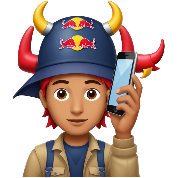 Waiting Person with red Bull on his Head and Smartphone in Hand  emoji