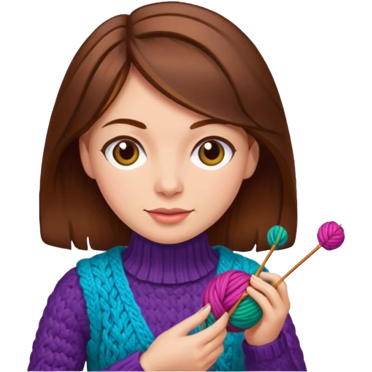  Woman with brown hair no glasses Knitting emoji emoji