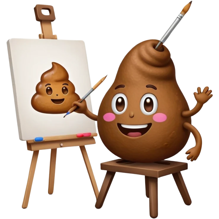 artist painting a poop emoji on an easel emoji