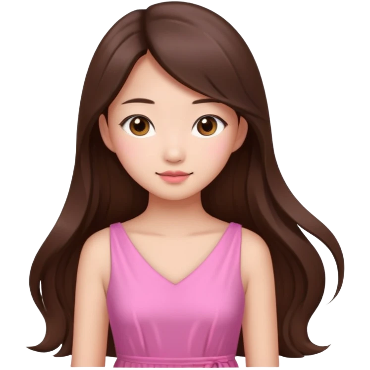 girl aesthetic emoji, asian beautiful long brown hair pink dress emoji