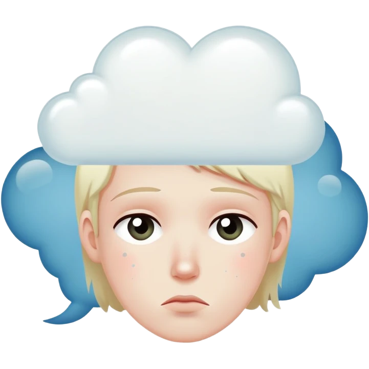 A face with anxious expression looking away, thought bubble with dots above, emotional distance, minimal design emoji