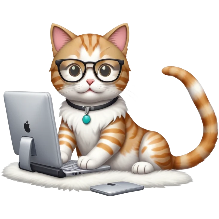 cat with glasses and a computer in its paws emoji