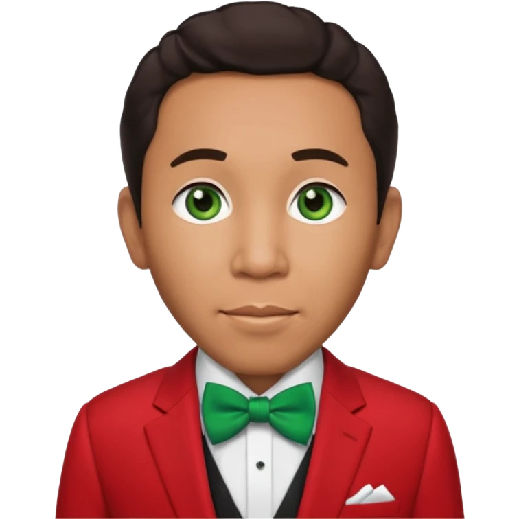 Smokey Robinson with dark brown hair, red suit with bow tie, green eyes emoji