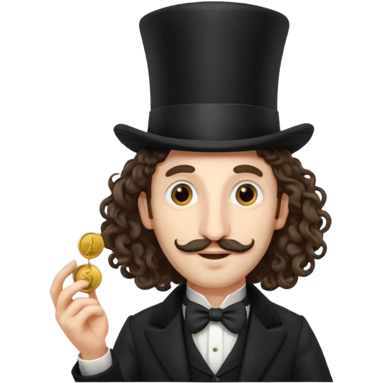 Jewish man with a long nose that sticks out a top hat slightly long curly hair and a penny in his hand emoji