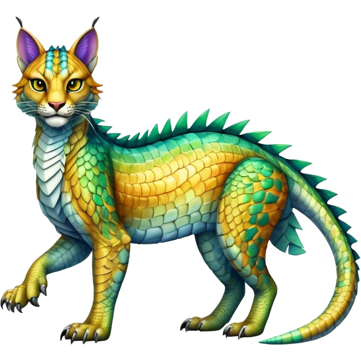 Shiny exotic iridescent Dragon-Tiger-type Lynx-Caracal-Crocodile-Bobcat-Fakémon-creature full body emoji
