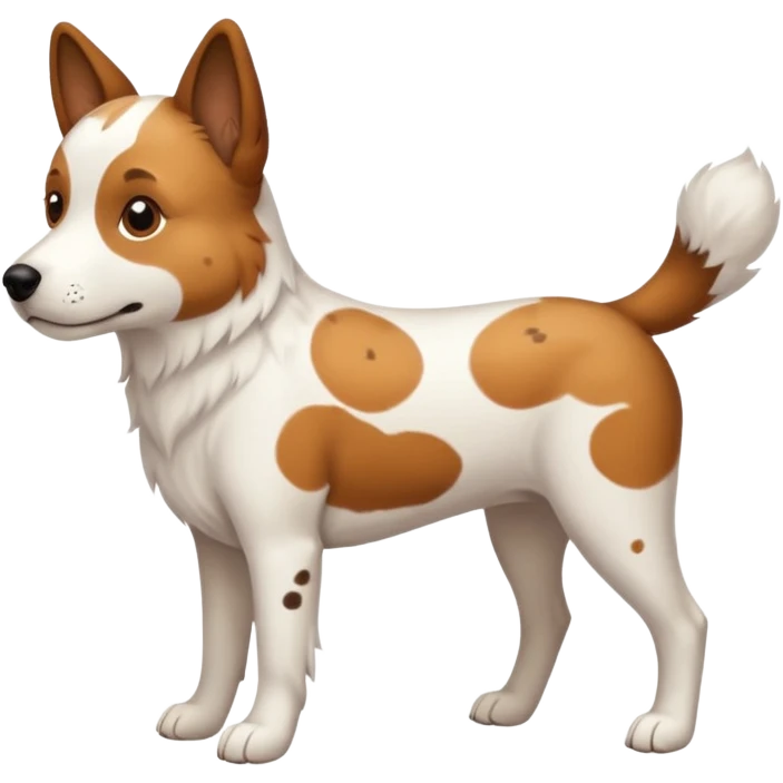 White dog with brown spots with ONLY three legs, from the side. It DOES NOT have four legs. ONLY THREE LEGS  emoji