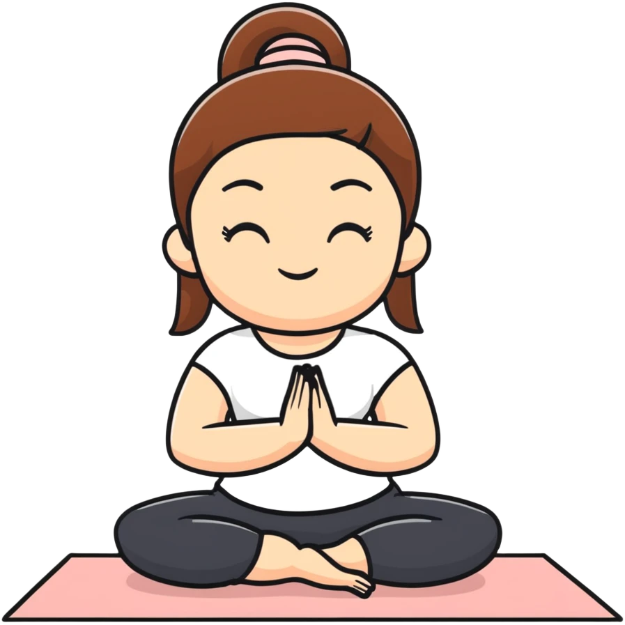 White girl with brown hair doing yoga meditation for self care emoji