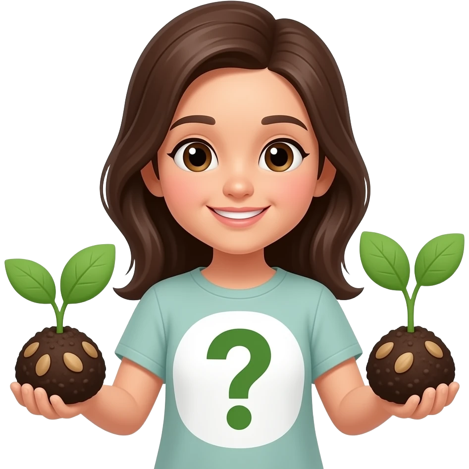 a girl with seedlings and a question emoji