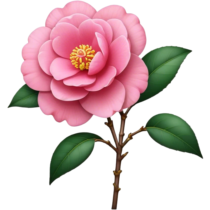 single pink Camellia flower, stem emoji