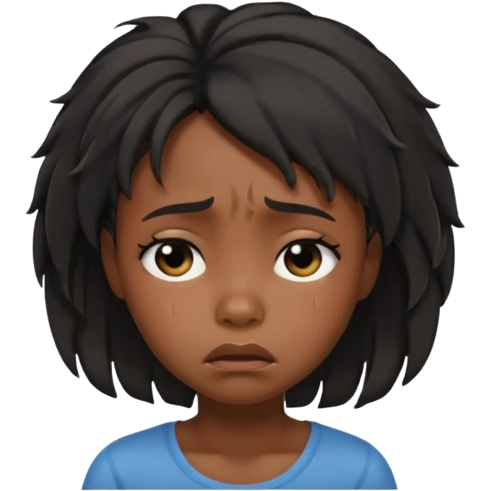 sad crying black girl with straight messy hair, iOS memoji style, visible tears, emotional expression emoji